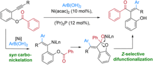 Catalytic stereoselective synthesis of all-carbon tetra-substituted alkenes via Z-selective alkyne difunctionalization